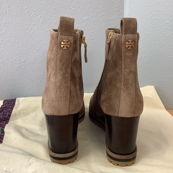 Tory Burch “Suede Logo Lug Sole Wedge Boot” - Picture 4 of 13